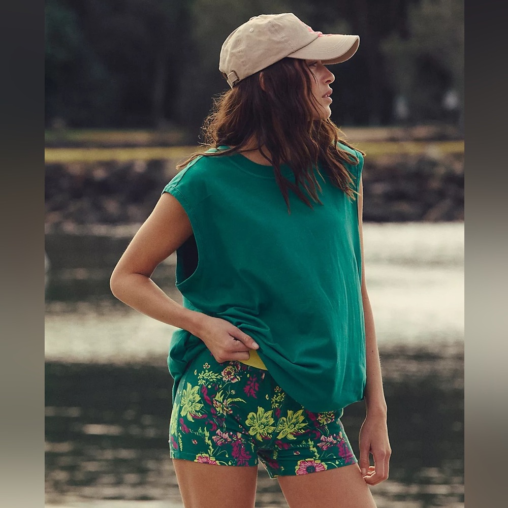 FP Movement by Free People Green Sleeveless Top and floral shorts set